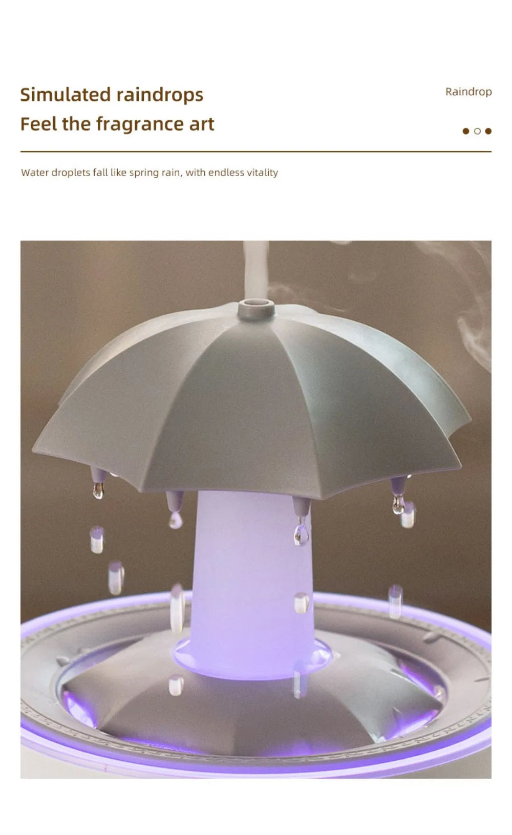 Rotating Umbrella Water Drop Air Humidifier with Colourful Night Lights Mute Spary