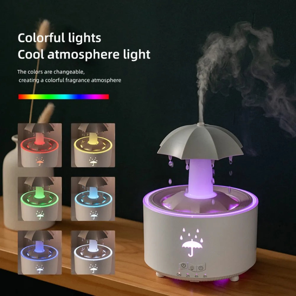 Rotating Umbrella Water Drop Air Humidifier with Colourful Night Lights Mute Spary