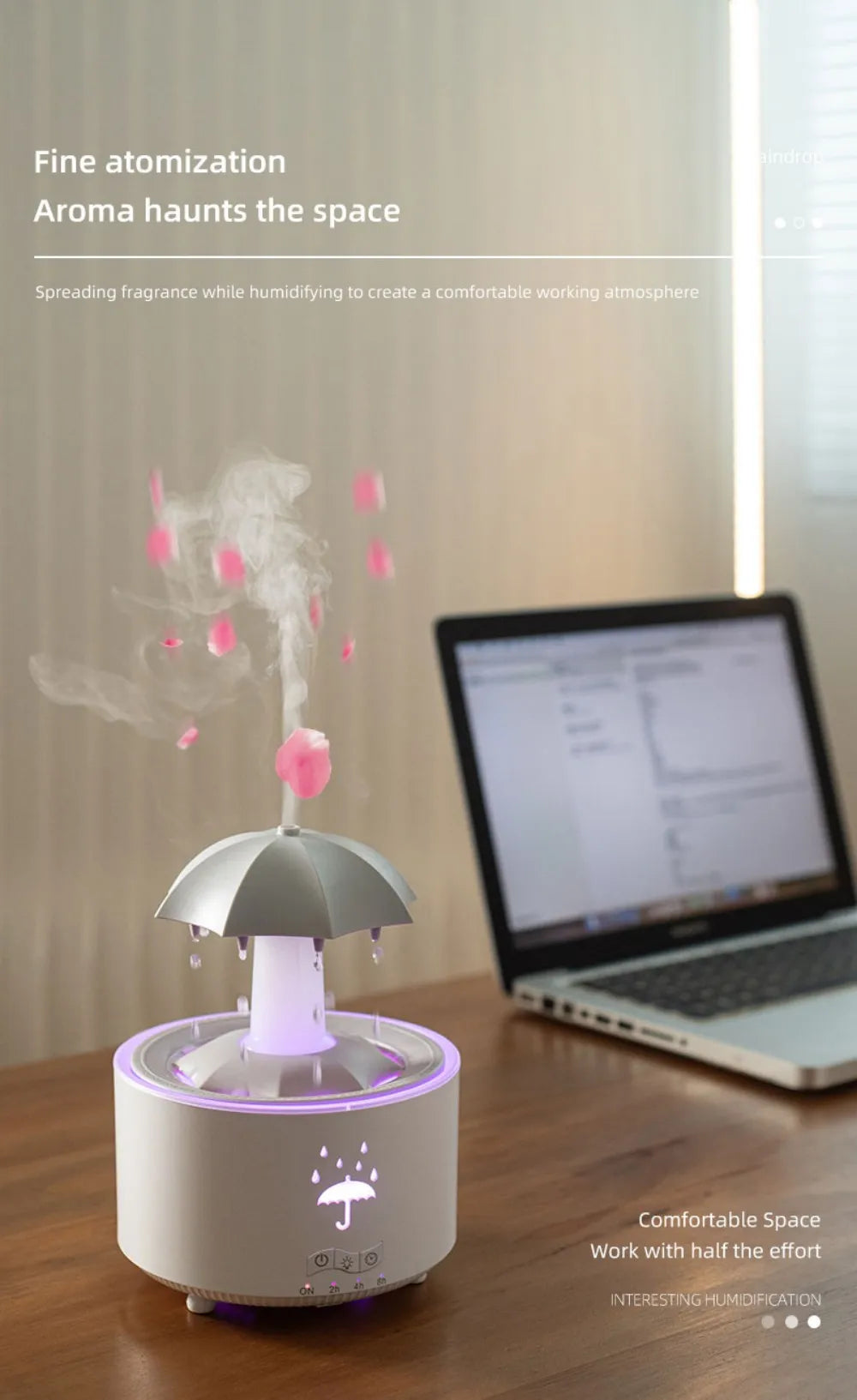 Rotating Umbrella Water Drop Air Humidifier with Colourful Night Lights Mute Spary