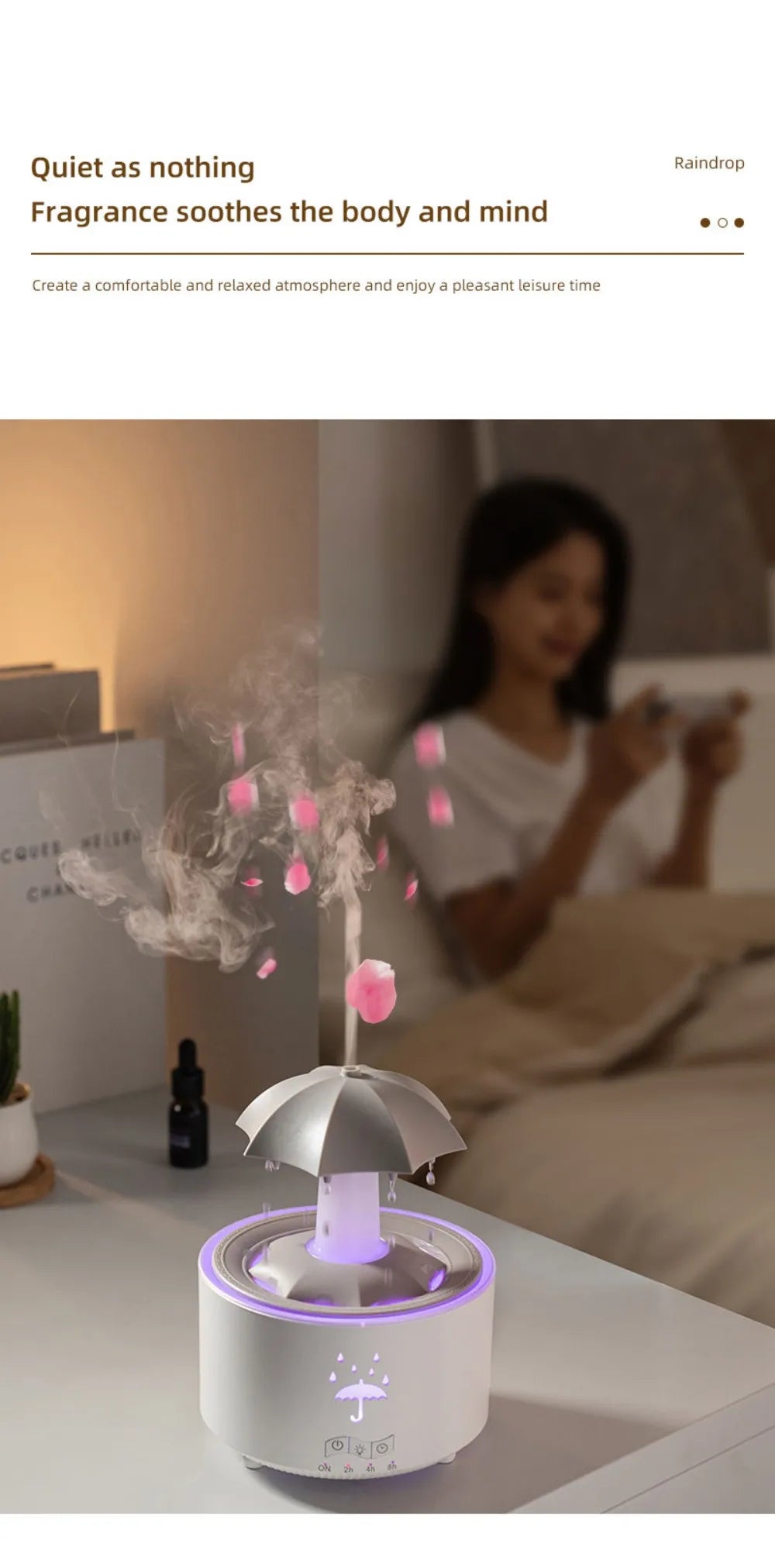 Rotating Umbrella Water Drop Air Humidifier with Colourful Night Lights Mute Spary