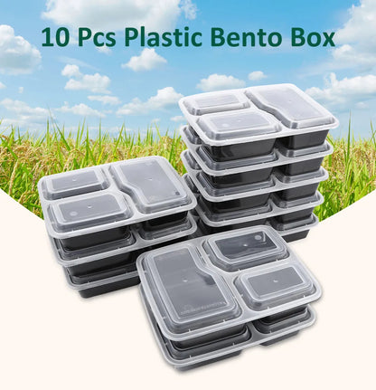 Plastic Reusable Bento Box Meal Storage Food Prep Lunch Box Compartment