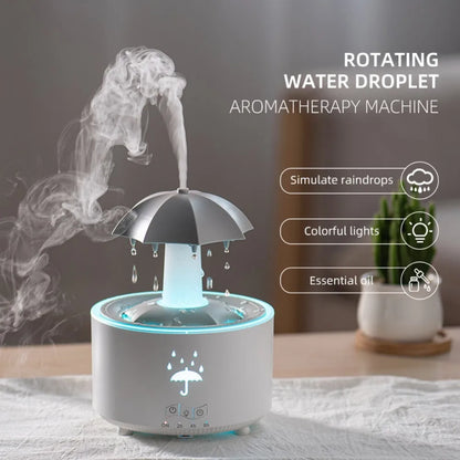 Rotating Umbrella Water Drop Air Humidifier with Colourful Night Lights Mute Spary