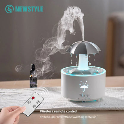 Rotating Umbrella Water Drop Air Humidifier with Colourful Night Lights Mute Spary