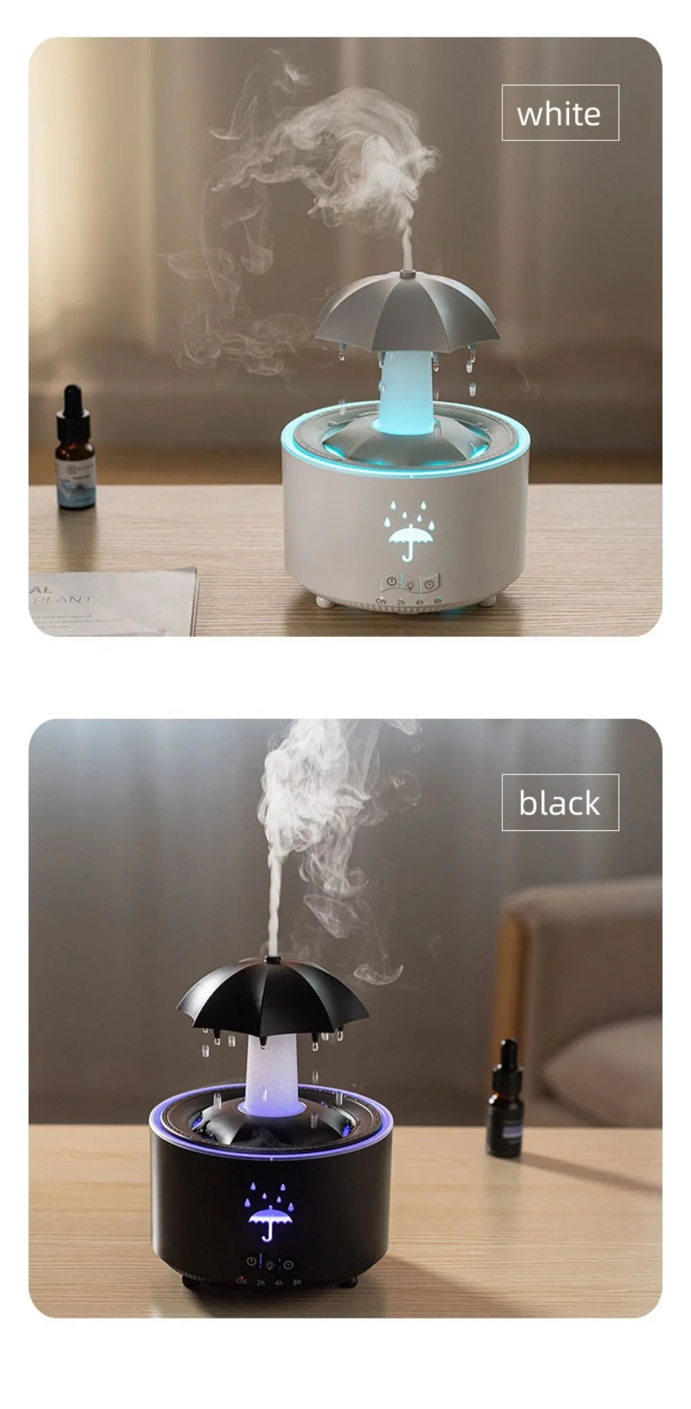 Rotating Umbrella Water Drop Air Humidifier with Colourful Night Lights Mute Spary