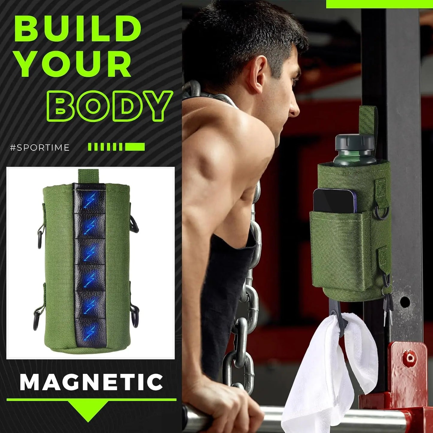 Magnetic Gym Water Bottle Bag Holder, Built-in Magnet for Easy Attachment